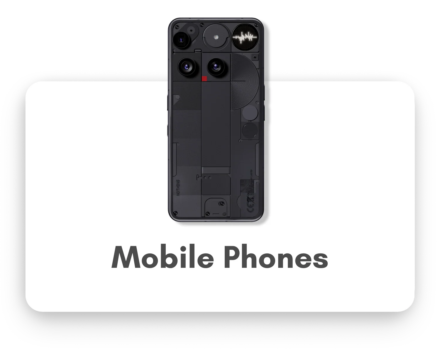 Nothing Phone—front and back in white, minimalist design on dark gradient background — Digital Dukaan