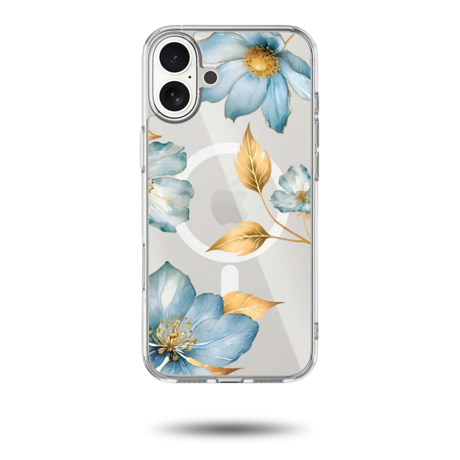 MagSafe iPhone 17 Blue Wildflower Clear Case