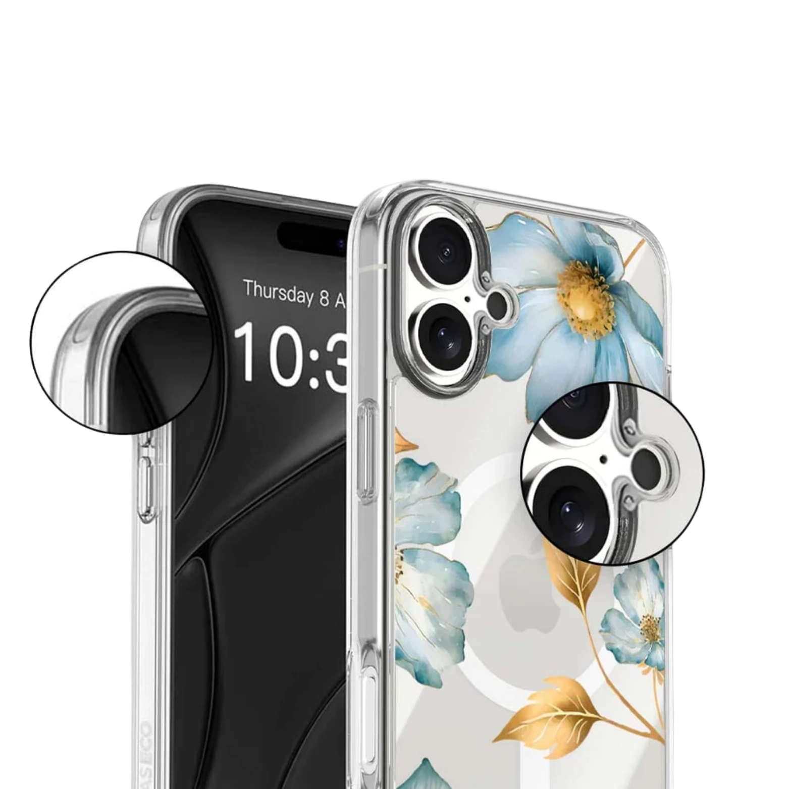 MagSafe iPhone 17 Blue Wildflower Clear Case