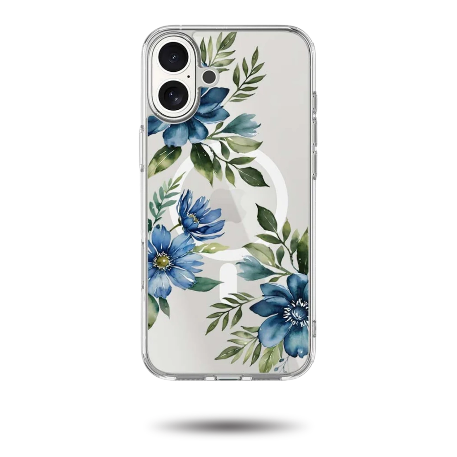 MagSafe iPhone 17 Blue Floral Clear Case