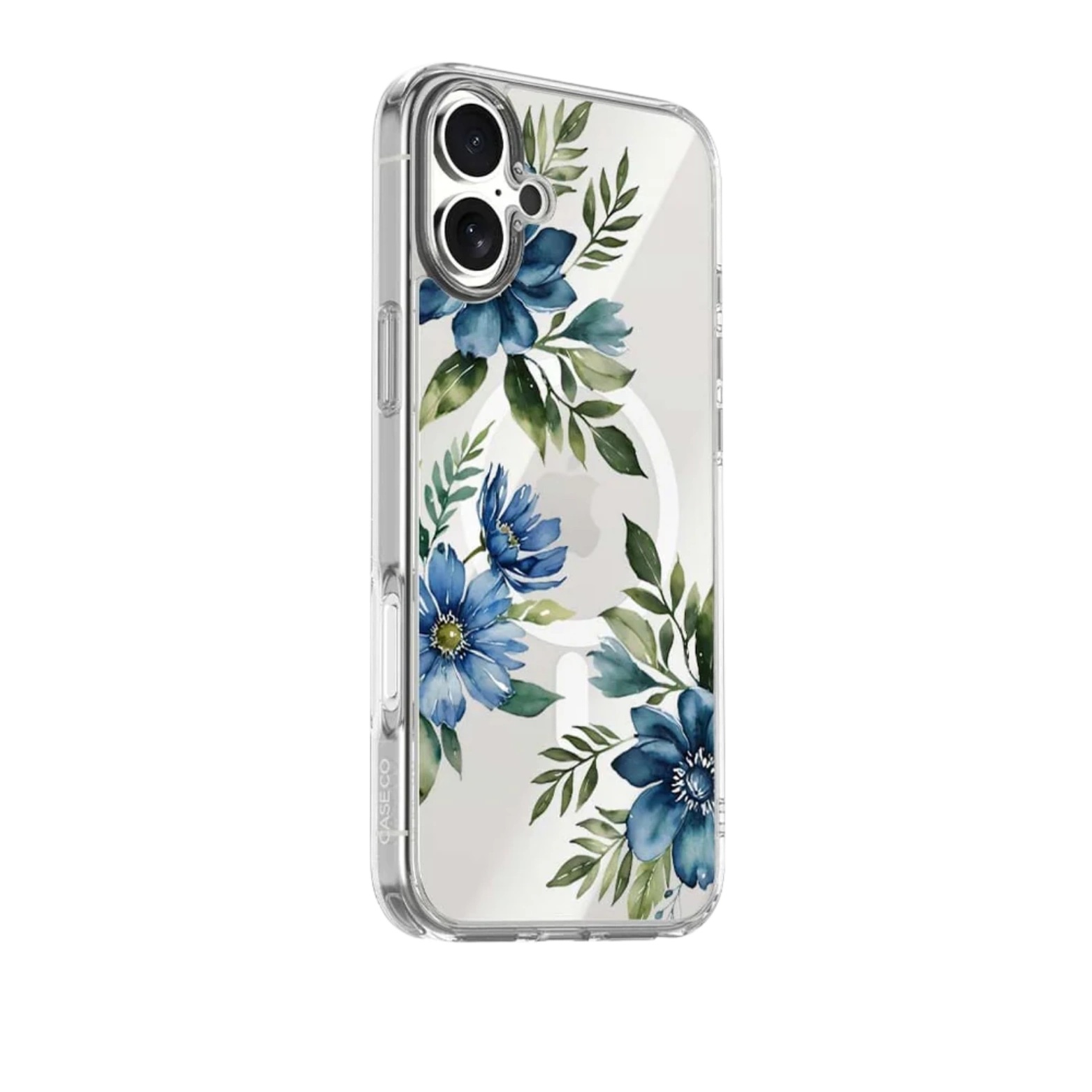 MagSafe iPhone 17 Blue Floral Clear Case