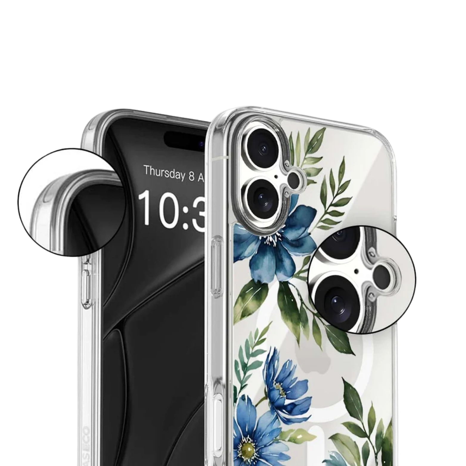 MagSafe iPhone 17 Blue Floral Clear Case