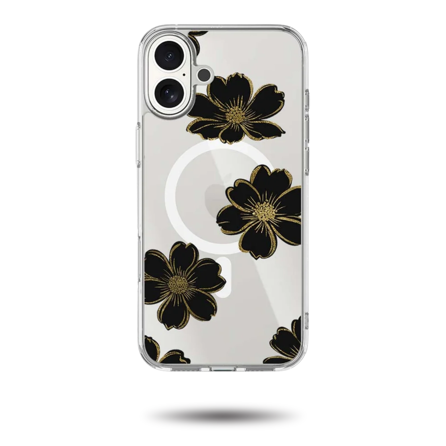 MagSafe iPhone 17 Black Flower Clear Case