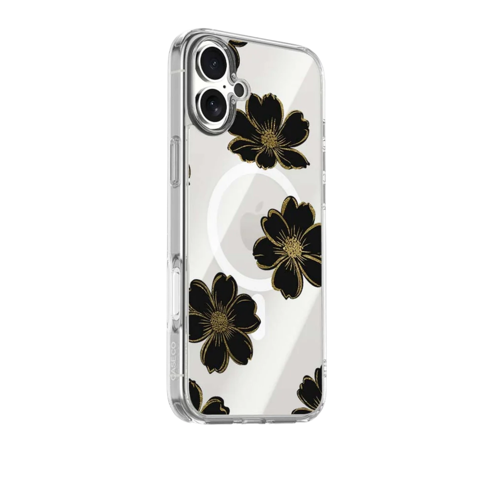 MagSafe iPhone 17 Black Flower Clear Case