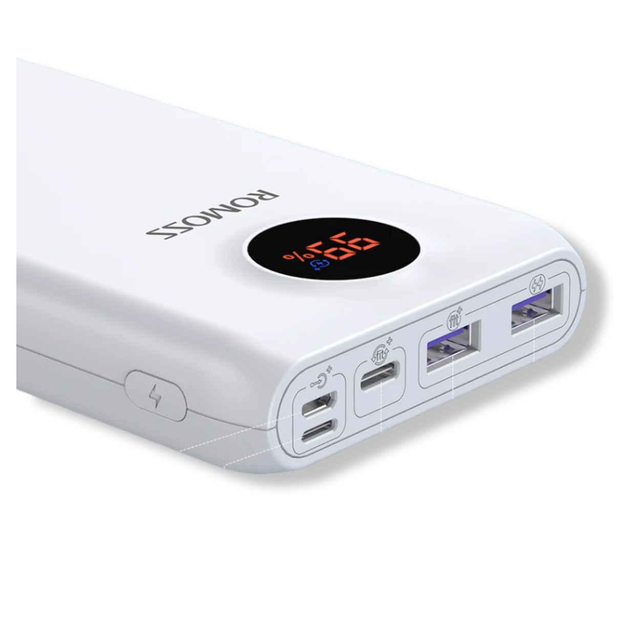 20000mAh Romoss Powerbank SW20PF showing multiple input and output ports for fast charging