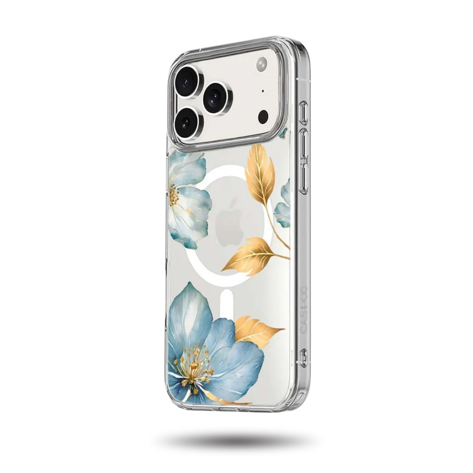 MagSafe iPhone 17 Pro Blue Wildflower Clear Case