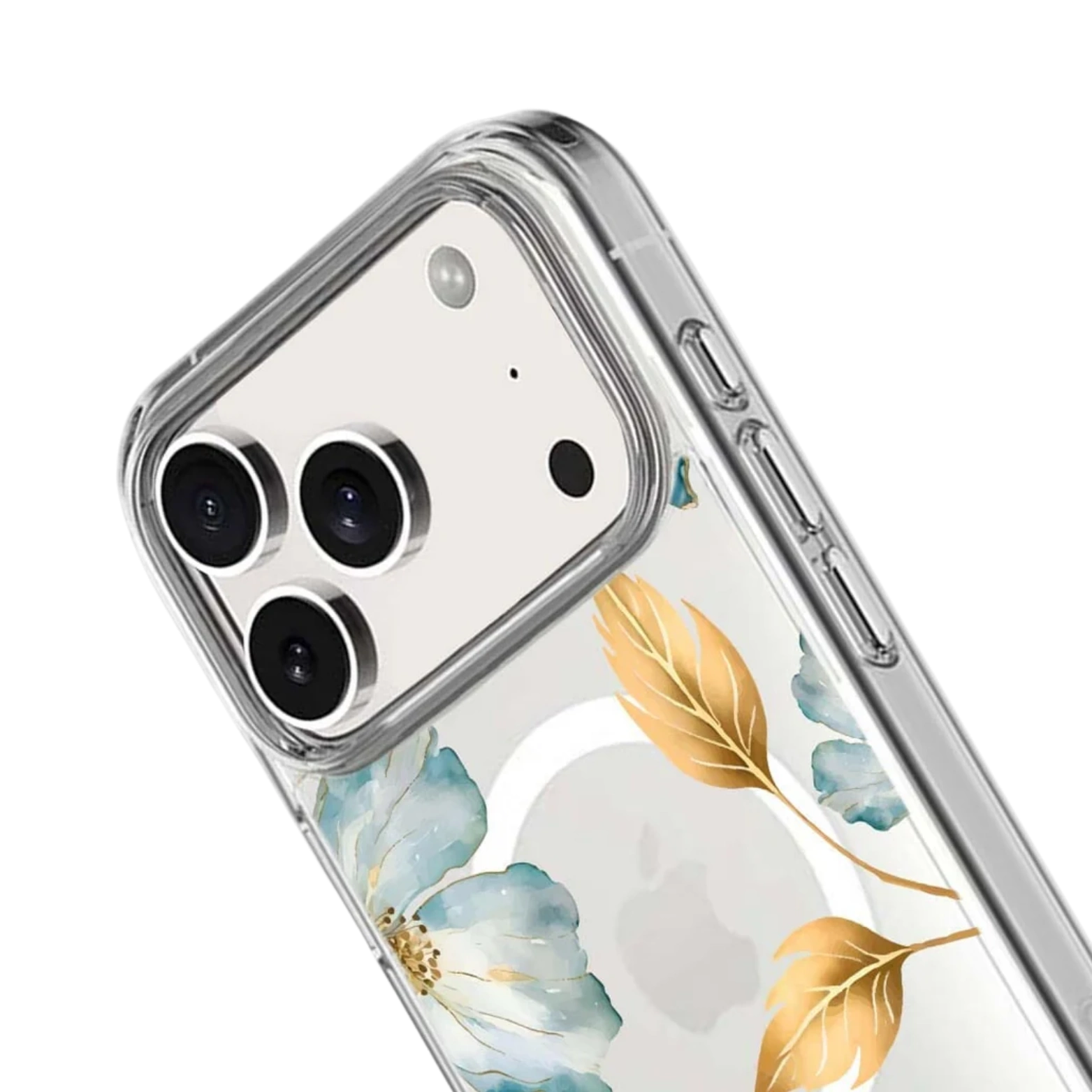 MagSafe iPhone 17 Pro Blue Wildflower Clear Case