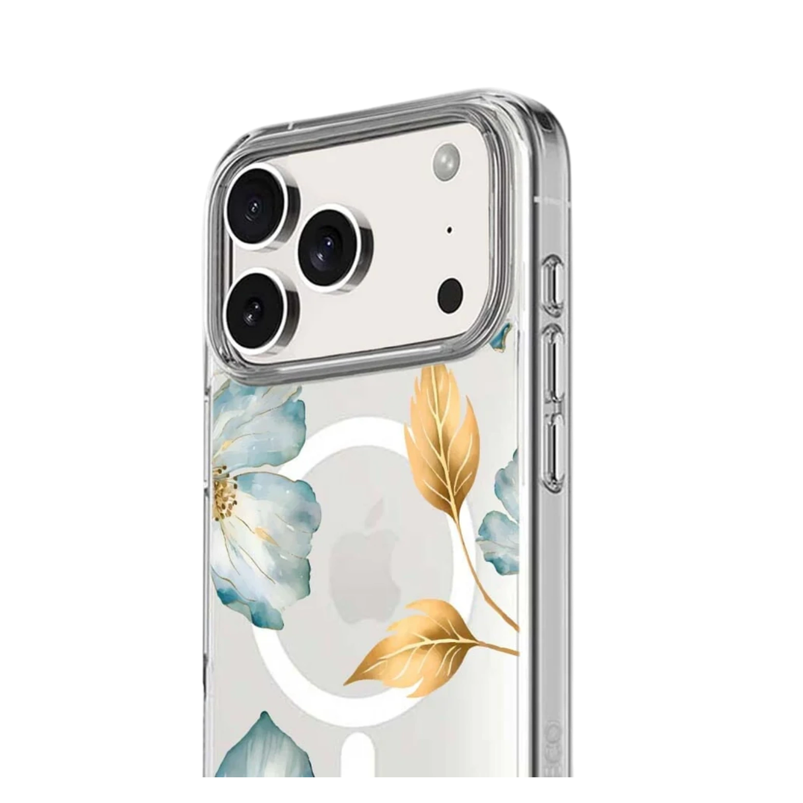 MagSafe iPhone 17 Pro Blue Wildflower Clear Case