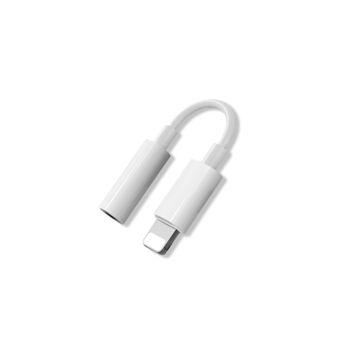 Apple Lightning to 3.5 mm adapter connected to iPhone and wired earbuds