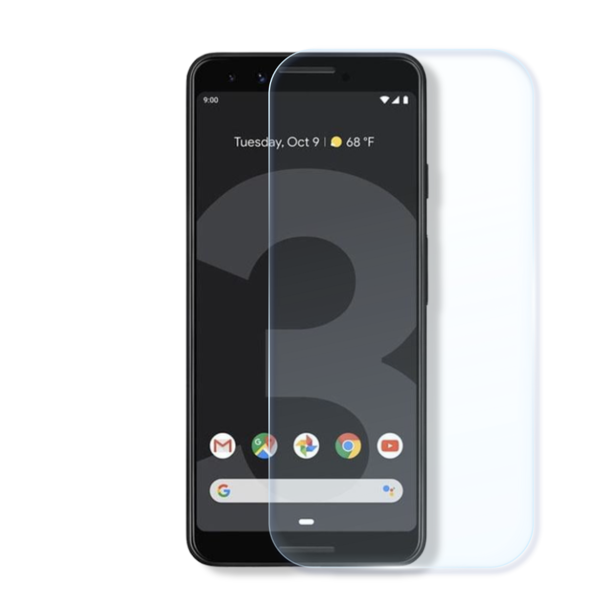 Google Pixel 3 screen protector with cleaning wipes and dust stickers for easy, bubble-free installation.