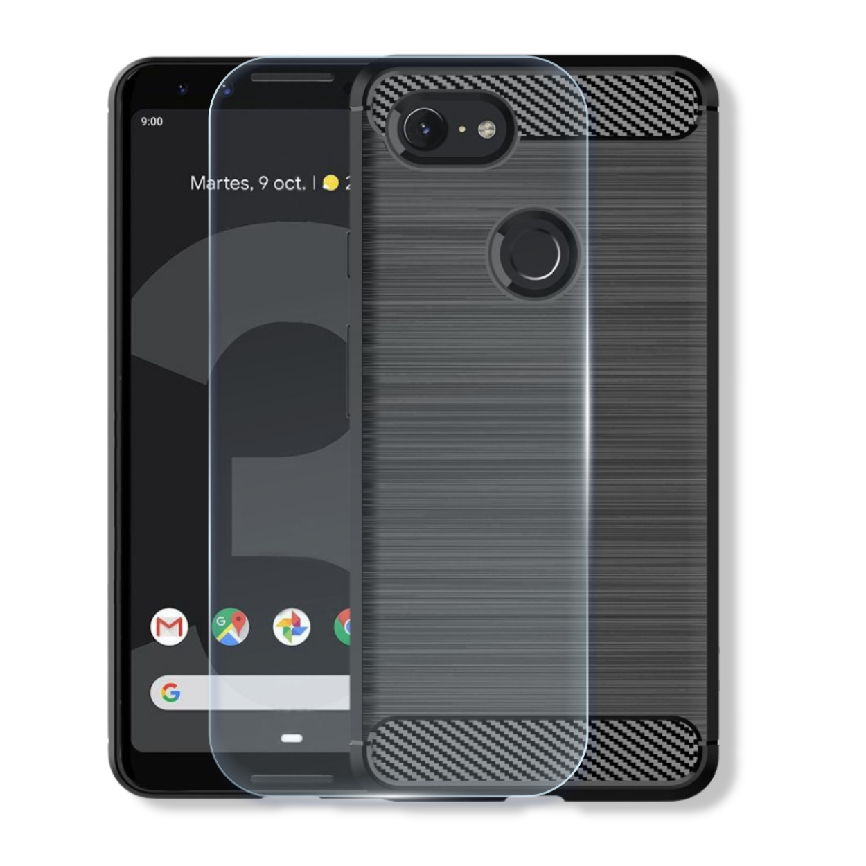 Google Pixel 3 tempered glass screen protector with edge-to-edge full coverage and 9H scratch resistance.