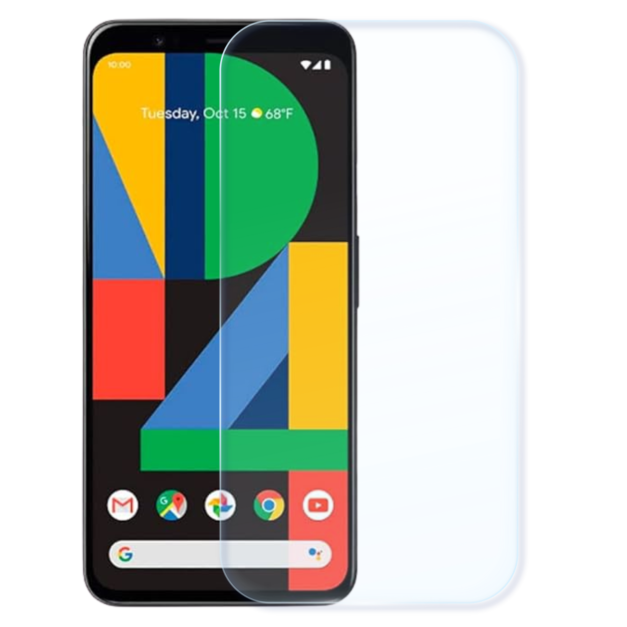 Google Pixel 4 screen protector with cleaning wipes and dust stickers for easy, bubble-free installation.