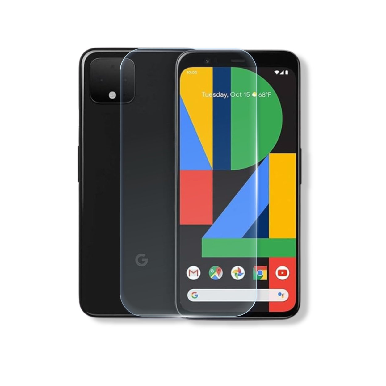 Google Pixel 4 tempered glass screen protector with edge-to-edge full coverage and 9H scratch resistance.
