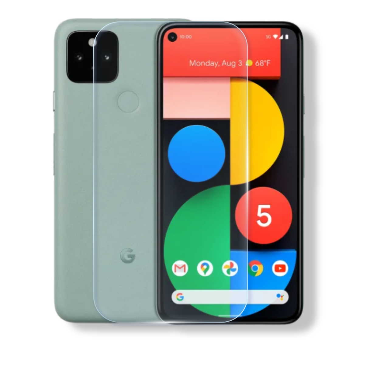 Google Pixel 5 tempered glass screen protector with edge-to-edge full coverage and 9H scratch resistance.