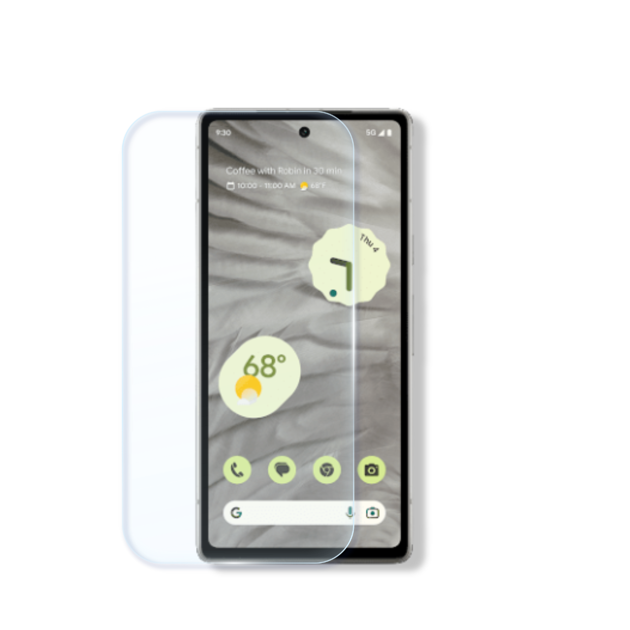 Google Pixel 7a screen protector with cleaning wipes and dust stickers for easy, bubble-free installation.