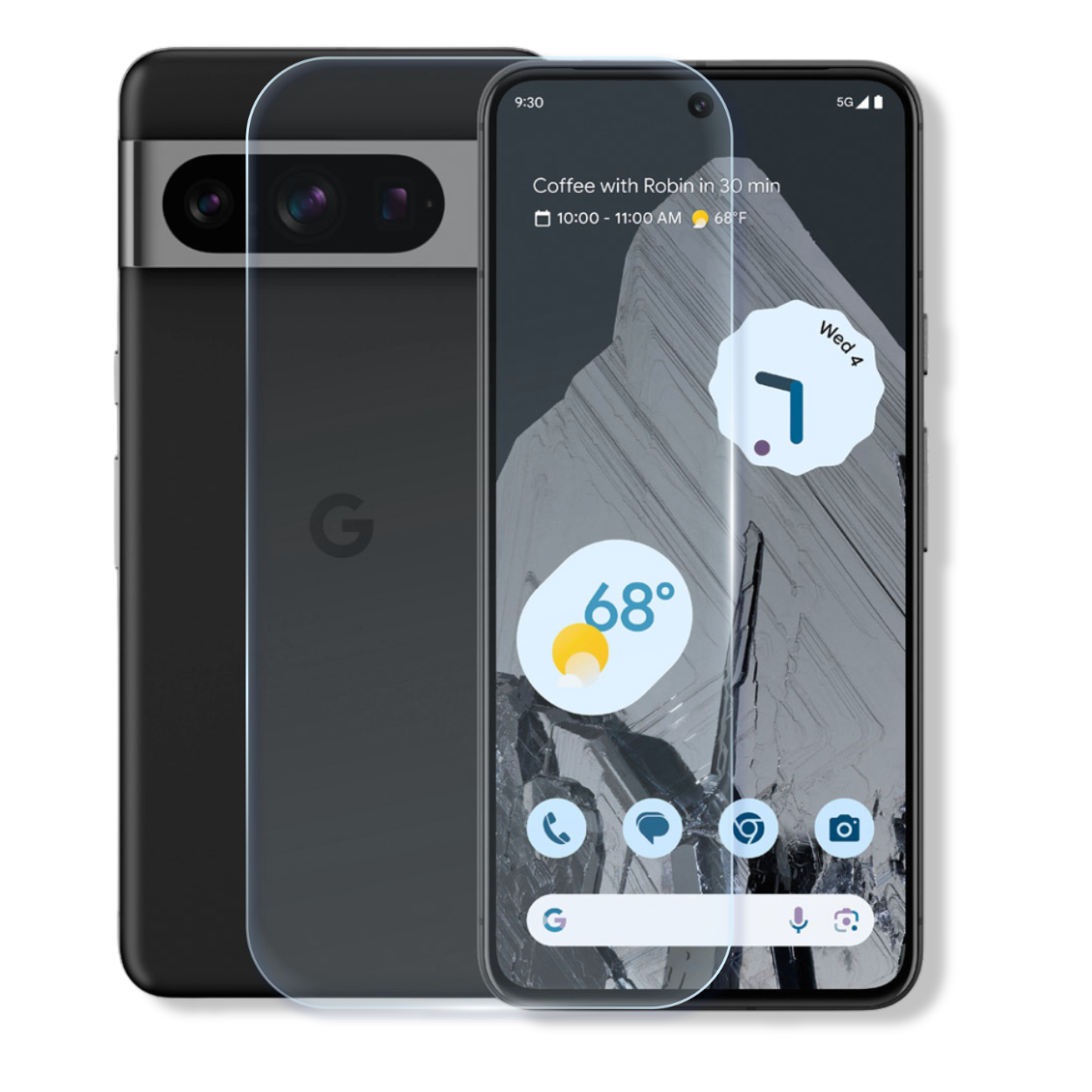 Google Pixel 8 Pro tempered glass screen protector with edge-to-edge full coverage and 9H scratch resistance.
