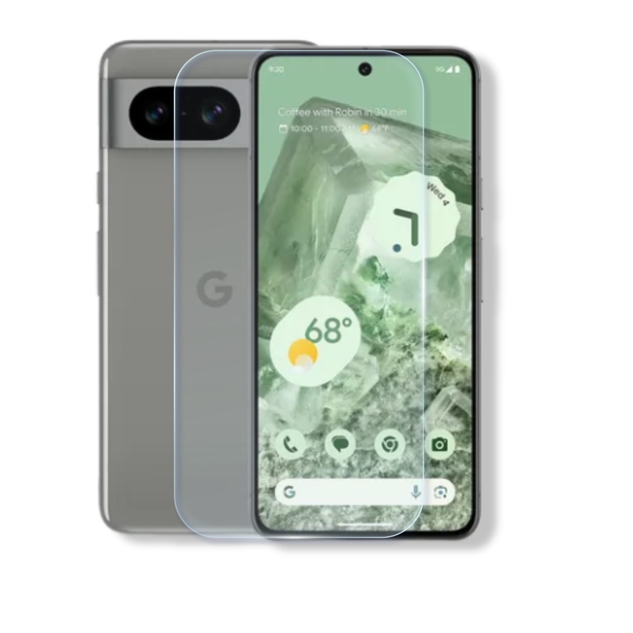 Google Pixel 8 tempered glass screen protector with edge-to-edge full coverage and 9H scratch resistance.