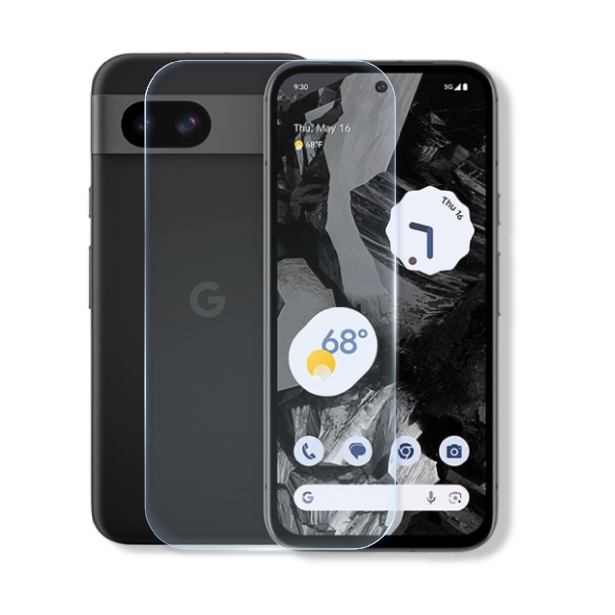 Google Pixel 8a tempered glass screen protector with edge-to-edge full coverage and 9H scratch resistance.