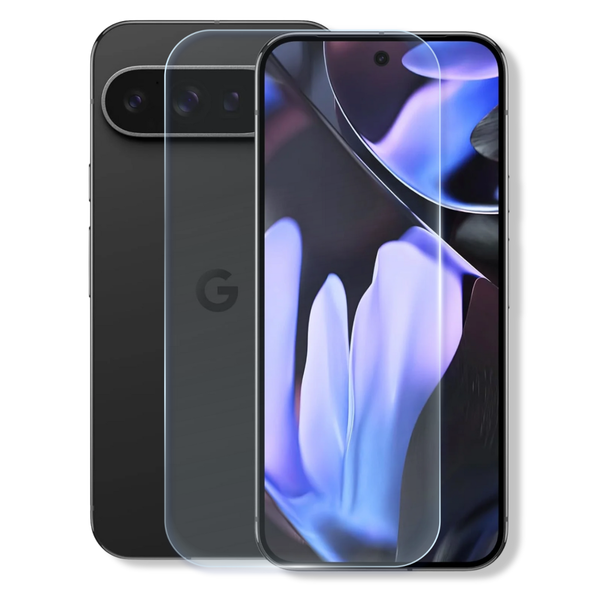 Google Pixel 9 Pro XL tempered glass screen protector with edge-to-edge full coverage and 9H scratch resistance.