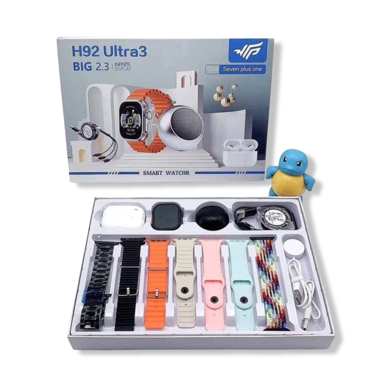 H92 Ultra 3 smartwatch with magnetic charger and strap accessories for easy setup.