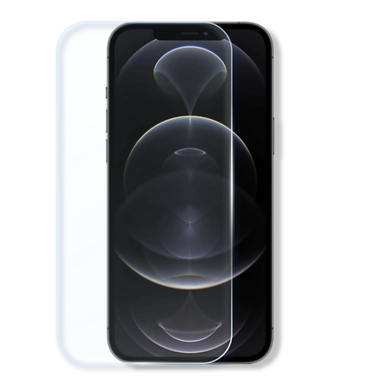 Phone 12 Pro Max screen protector with cleaning wipes and dust stickers for easy, bubble-free installation.