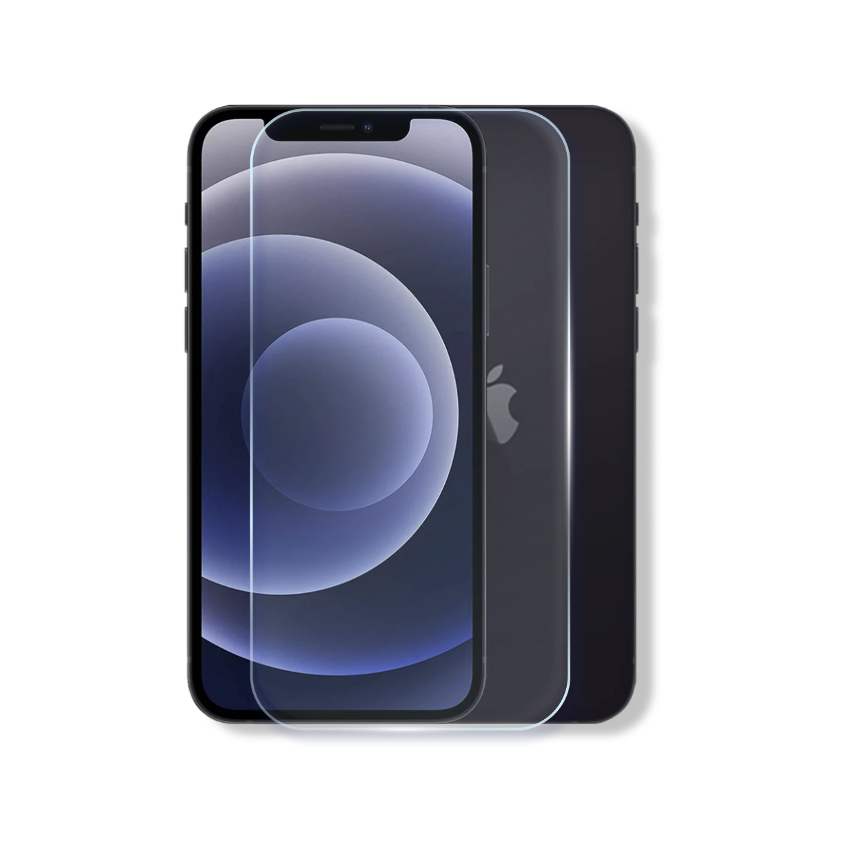 iPhone 12 tempered glass screen protector with edge-to-edge full coverage and 9H scratch resistance.