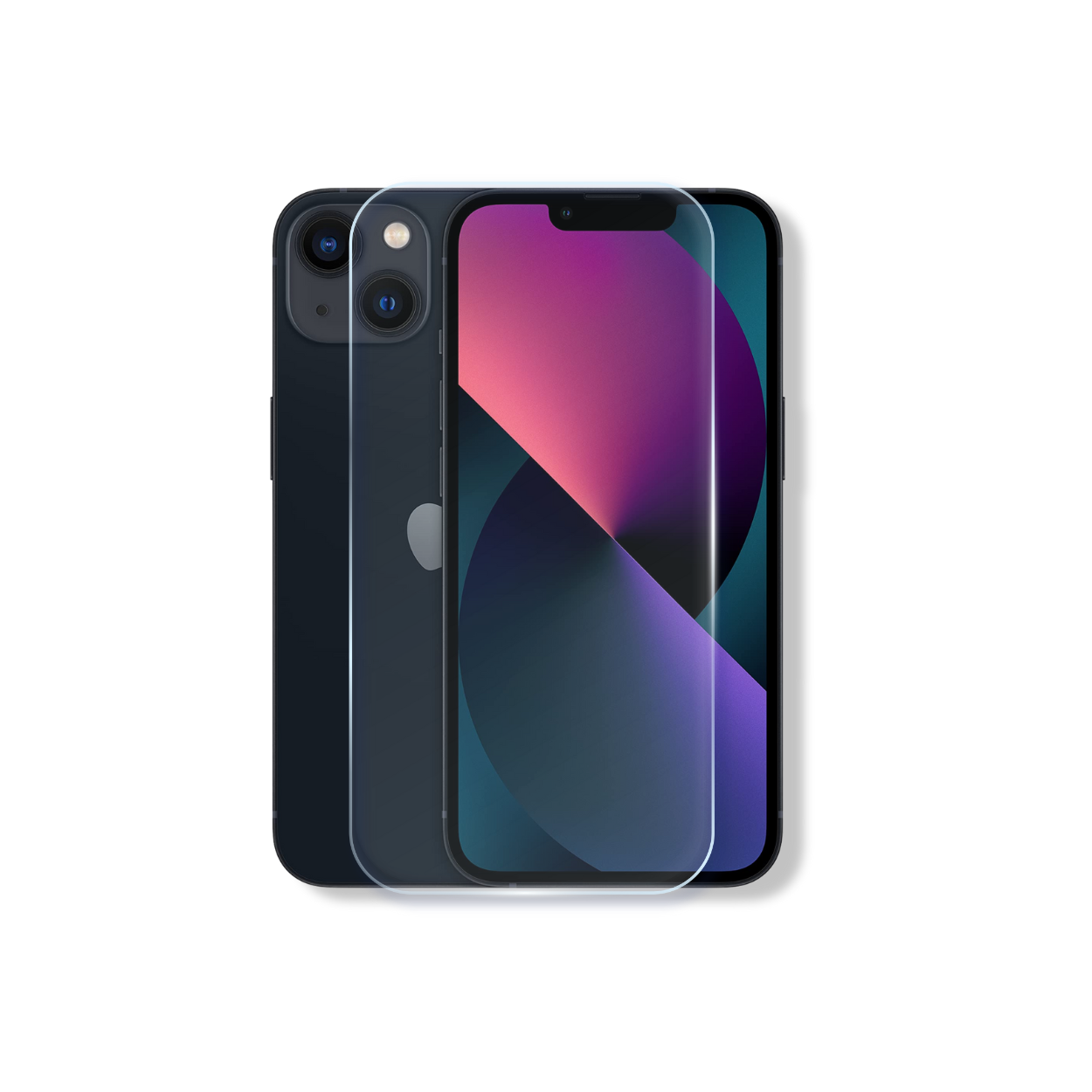 iPhone 13 tempered glass screen protector with edge-to-edge full coverage and 9H scratch resistance.