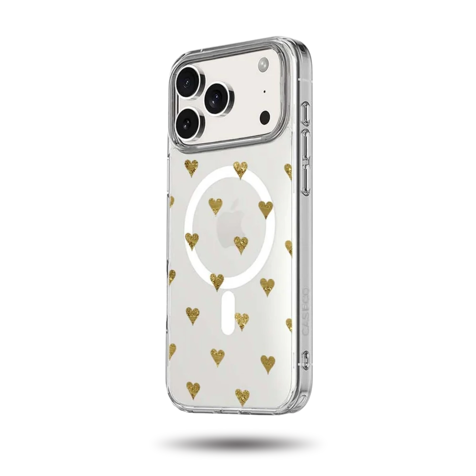 iPhone 17 Pro Max Gold Hearts Clear Case With MagSafe