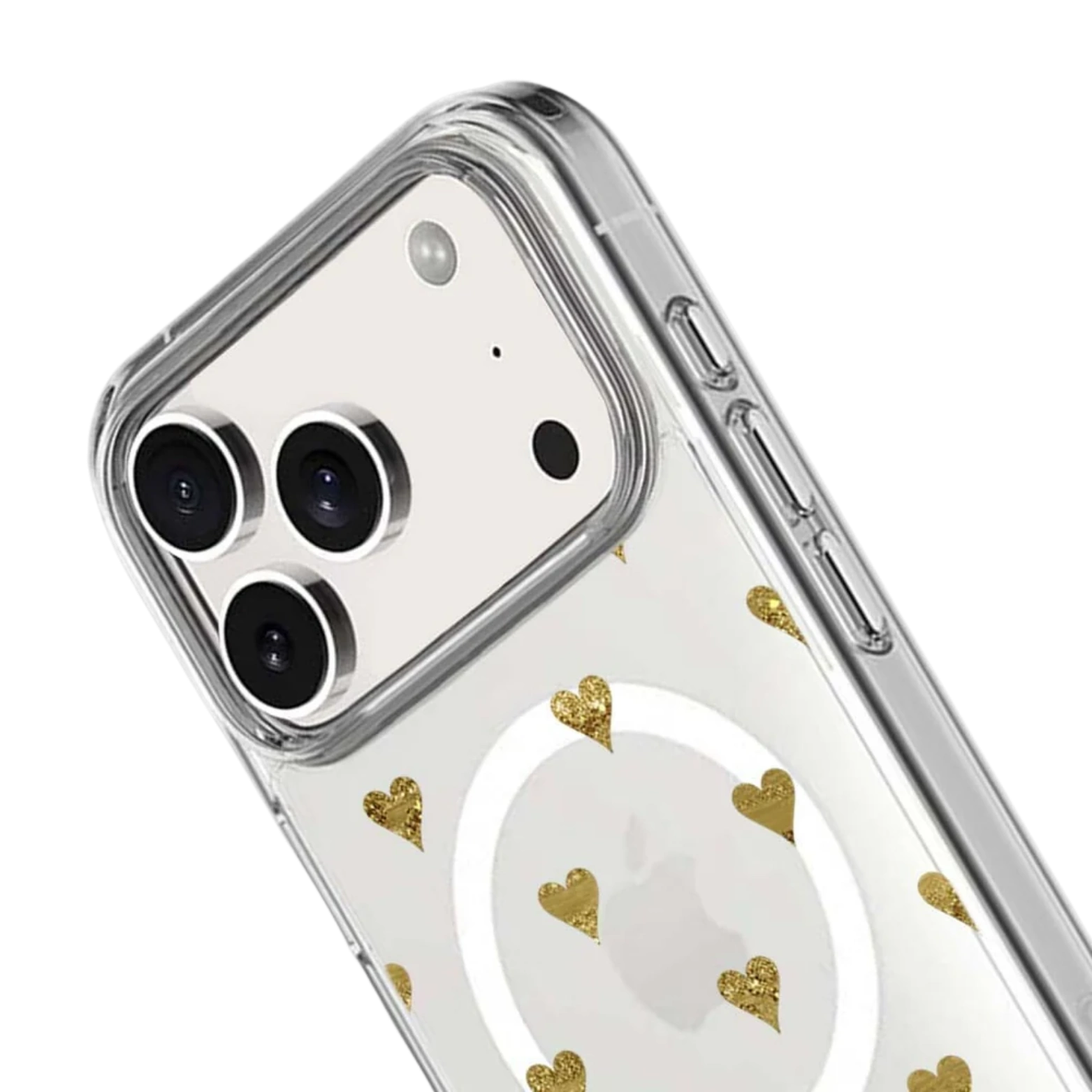 iPhone 17 Pro Max Gold Hearts Clear Case With MagSafe