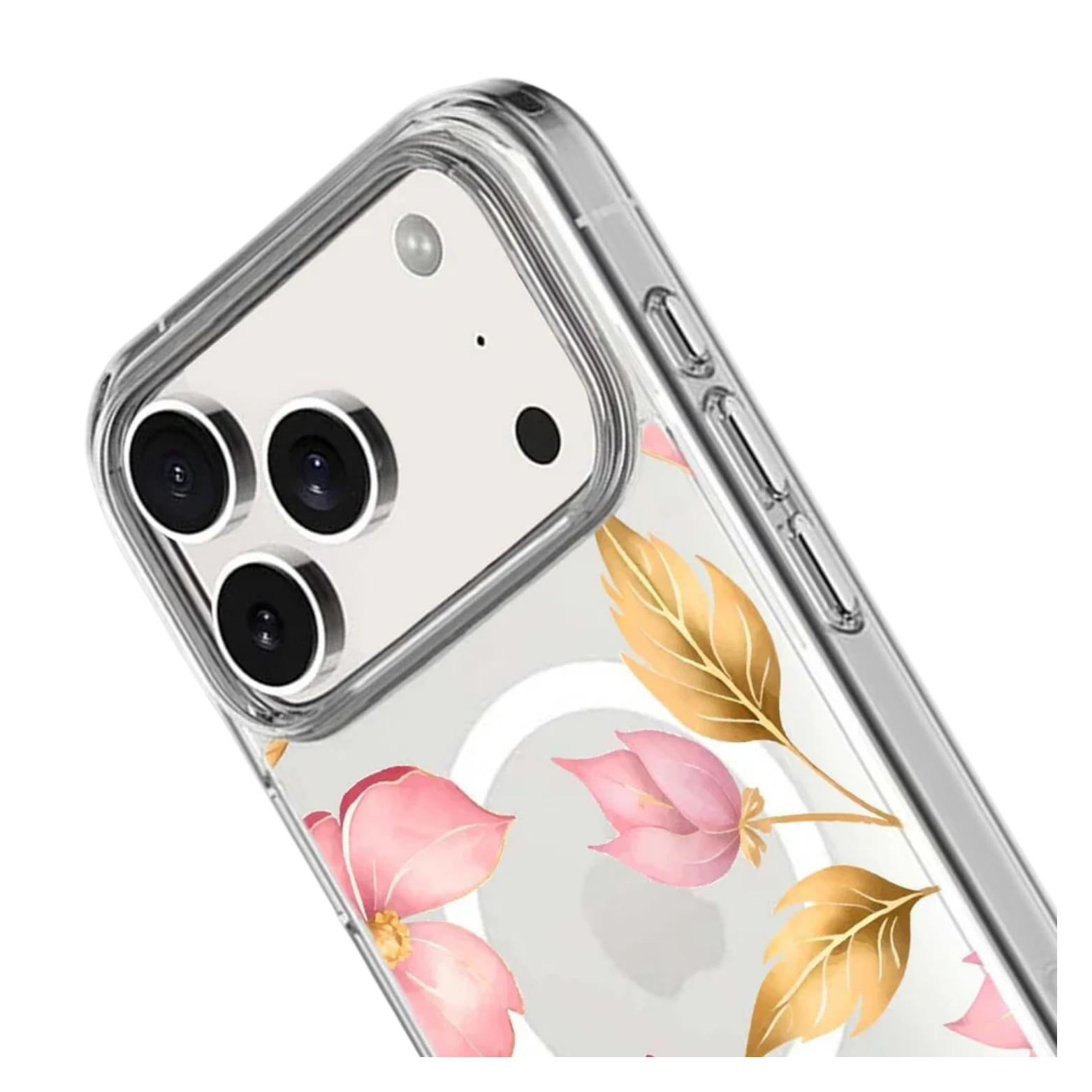 iPhone 17 Pro Max Pink Wildflower Clear Case With MagSafe
