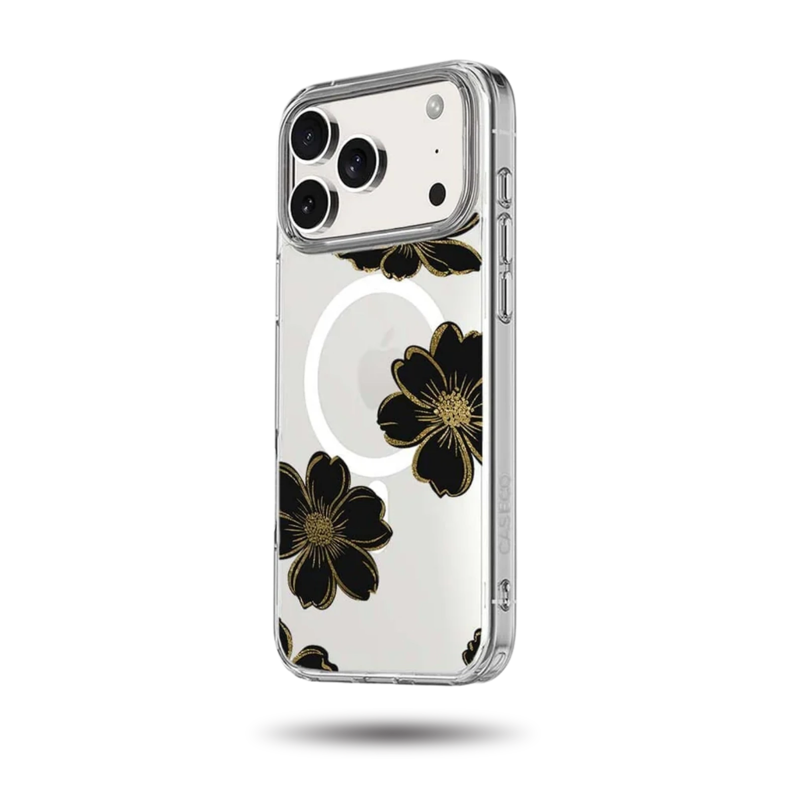 MagSafe iPhone 17 Pro Max Black Flower Clear Case