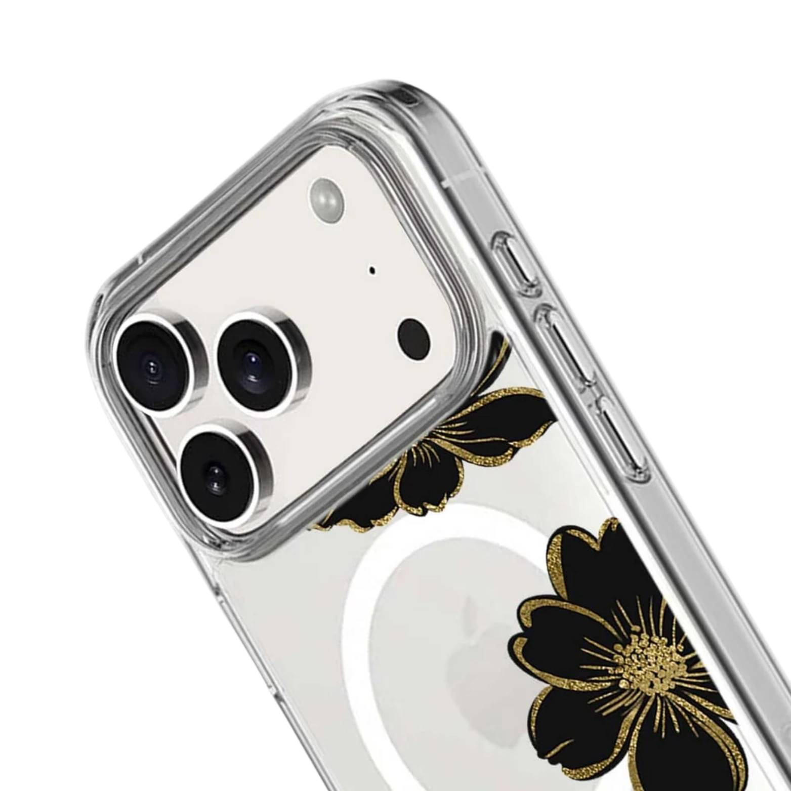 MagSafe iPhone 17 Pro Max Black Flower Clear Case