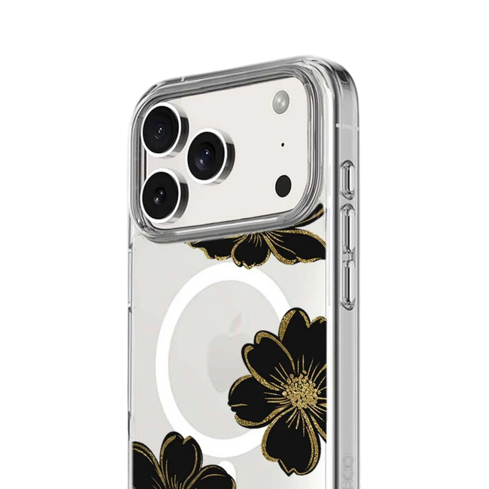 MagSafe iPhone 17 Pro Max Black Flower Clear Case