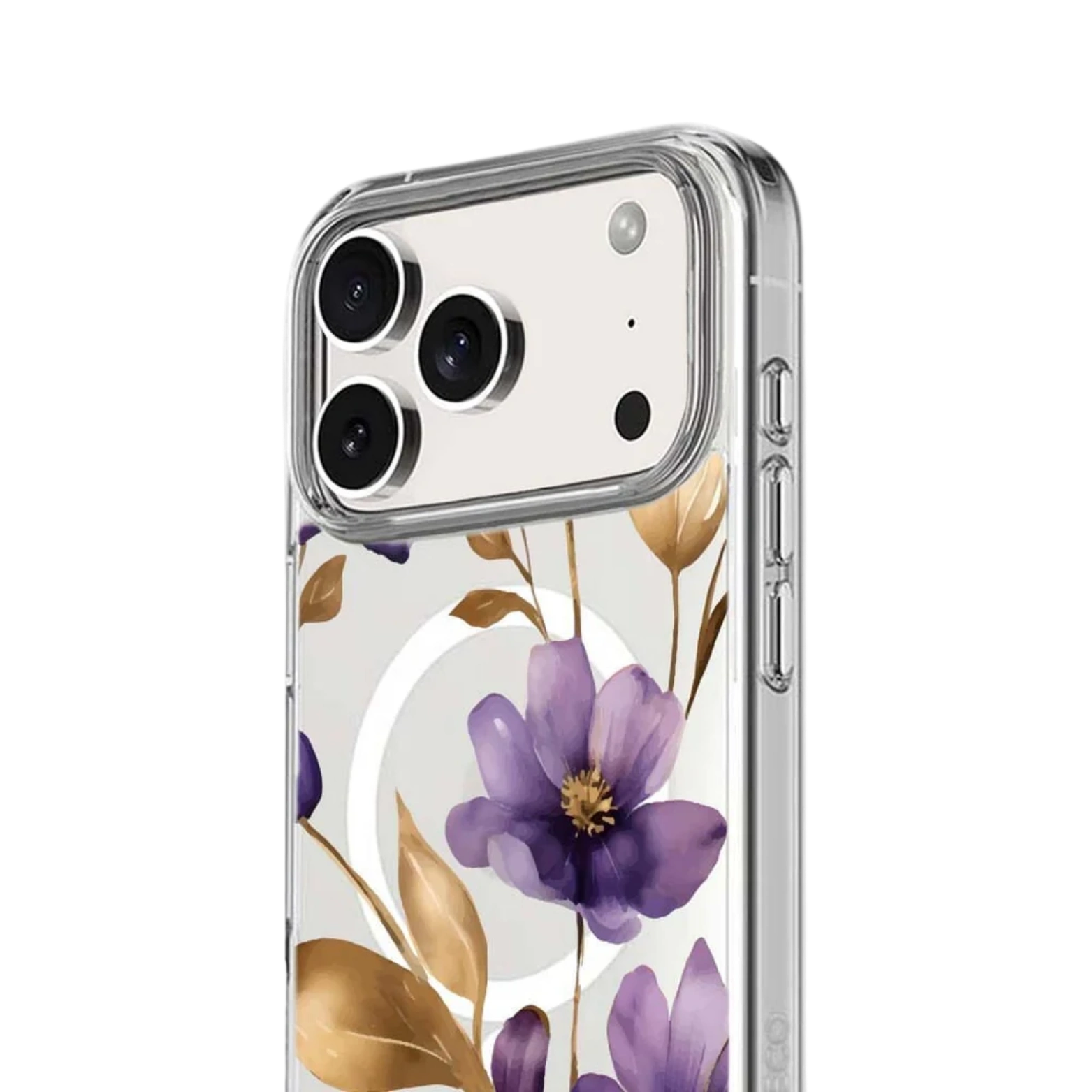 MagSafe iPhone 17 Pro Max Purple Wildflower Clear Case