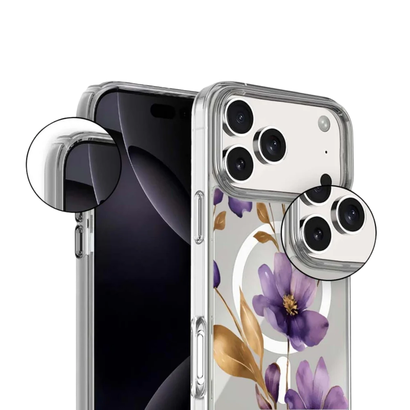 MagSafe iPhone 17 Pro Max Purple Wildflower Clear Case