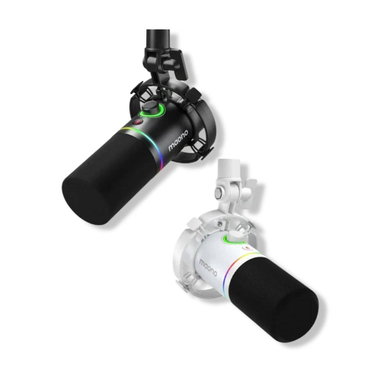 “Maono PD200X dynamic microphone front view with USB connection”