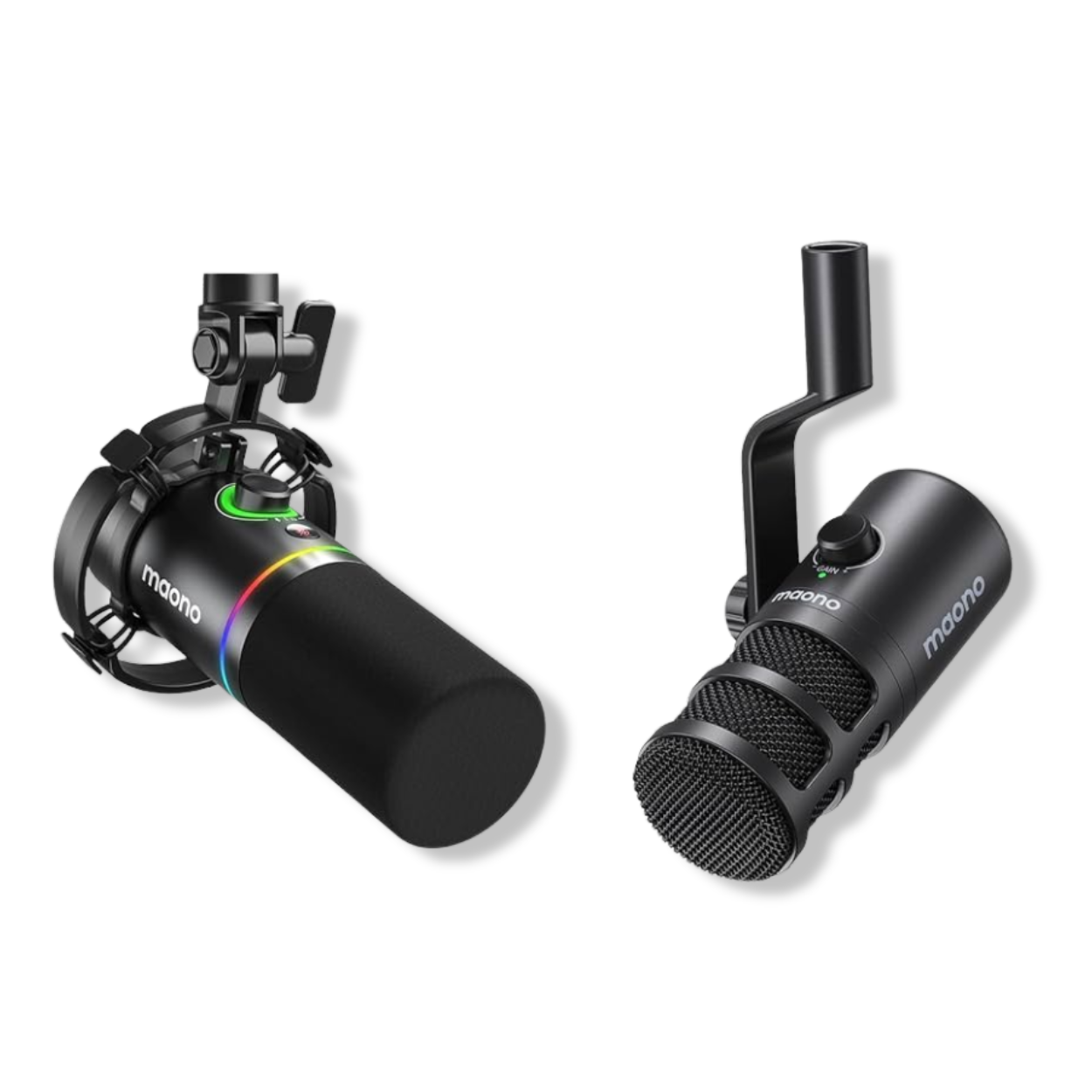  “Close-up of Maono PD200X microphone showing USB-C, XLR, headphone jack, gain knob, and tap-to-mute button”