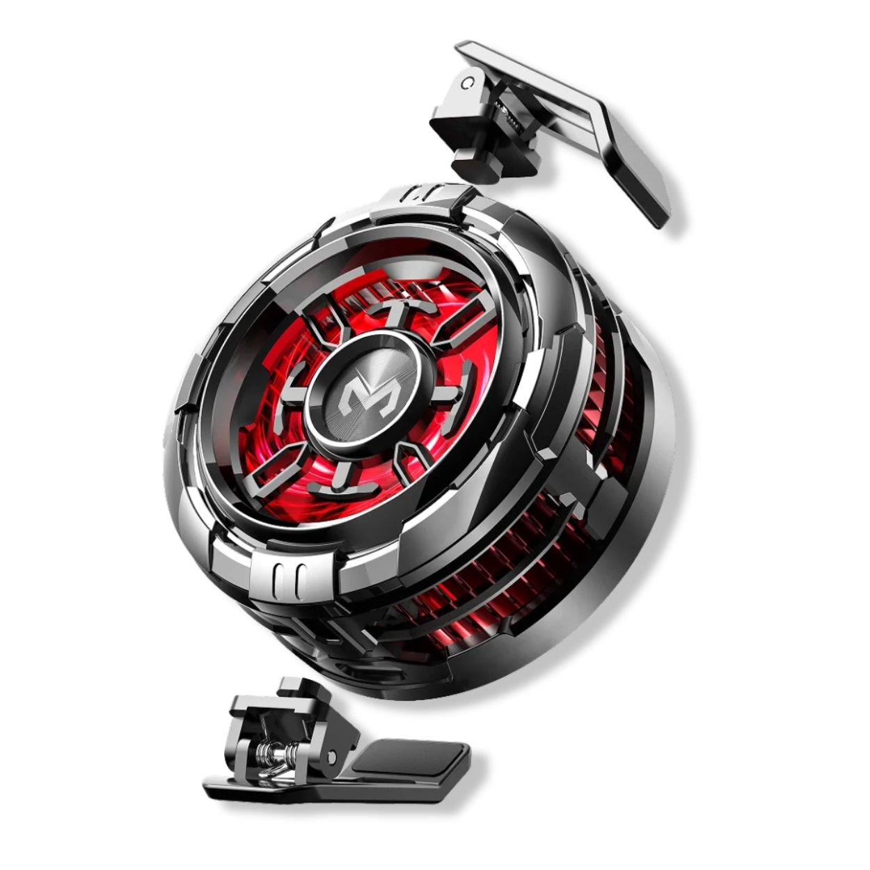 Angled close-up of MEMO CX08 semiconductor phone radiator, USB-C power