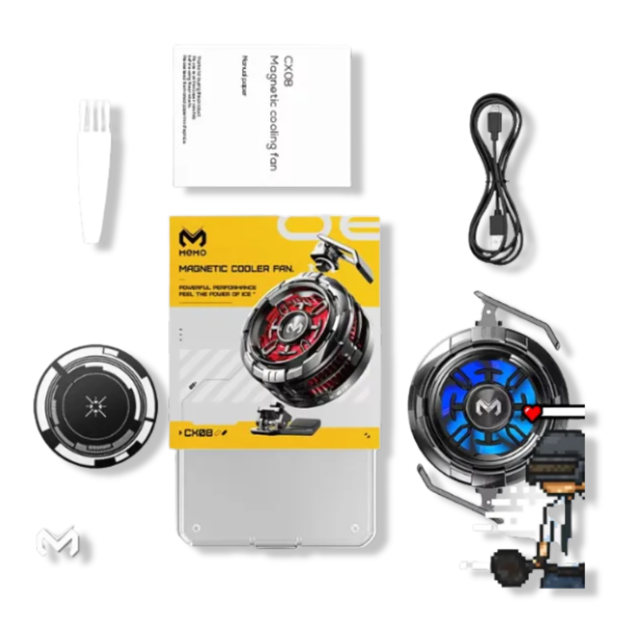 MEMO CX08 phone cooler attached to smartphone during mobile gaming