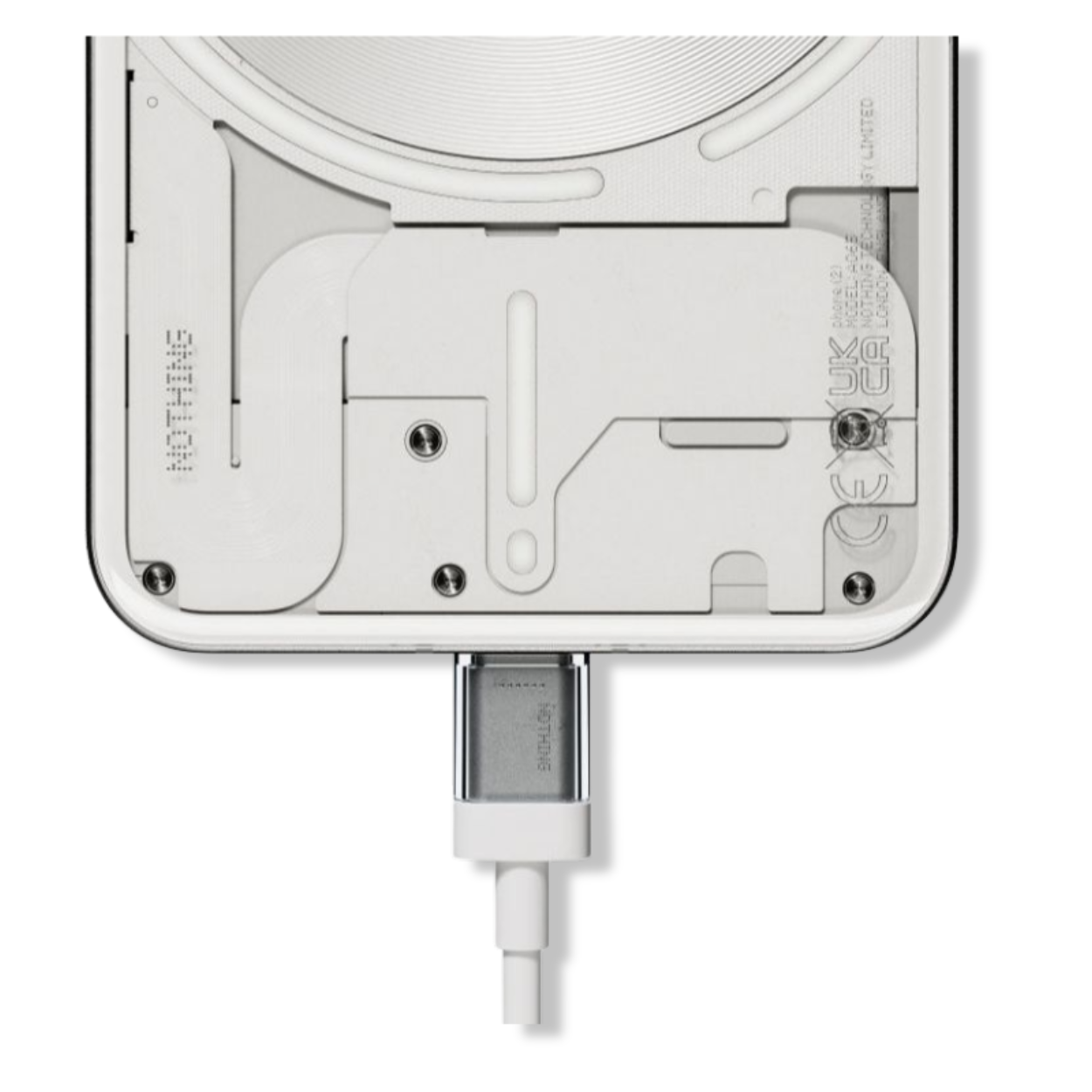 Nothing 45W dual-port USB-C charger on desk charging a smartphone