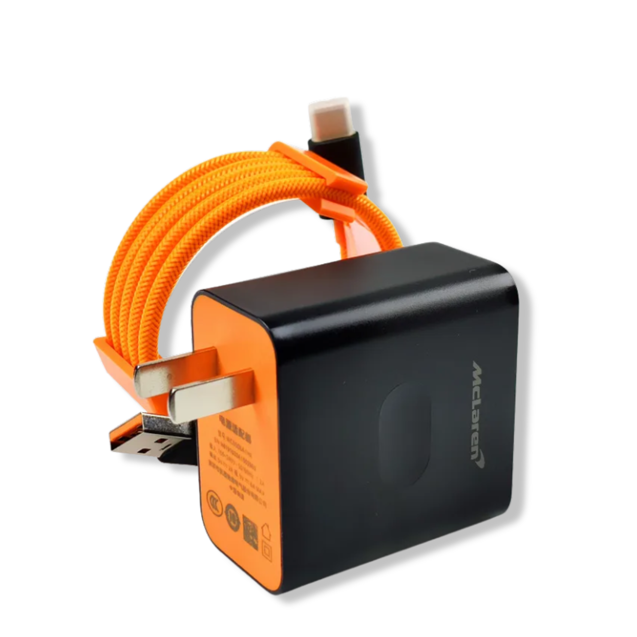 Front view of original OnePlus McLaren Warp Charge 30W fast charging adapter