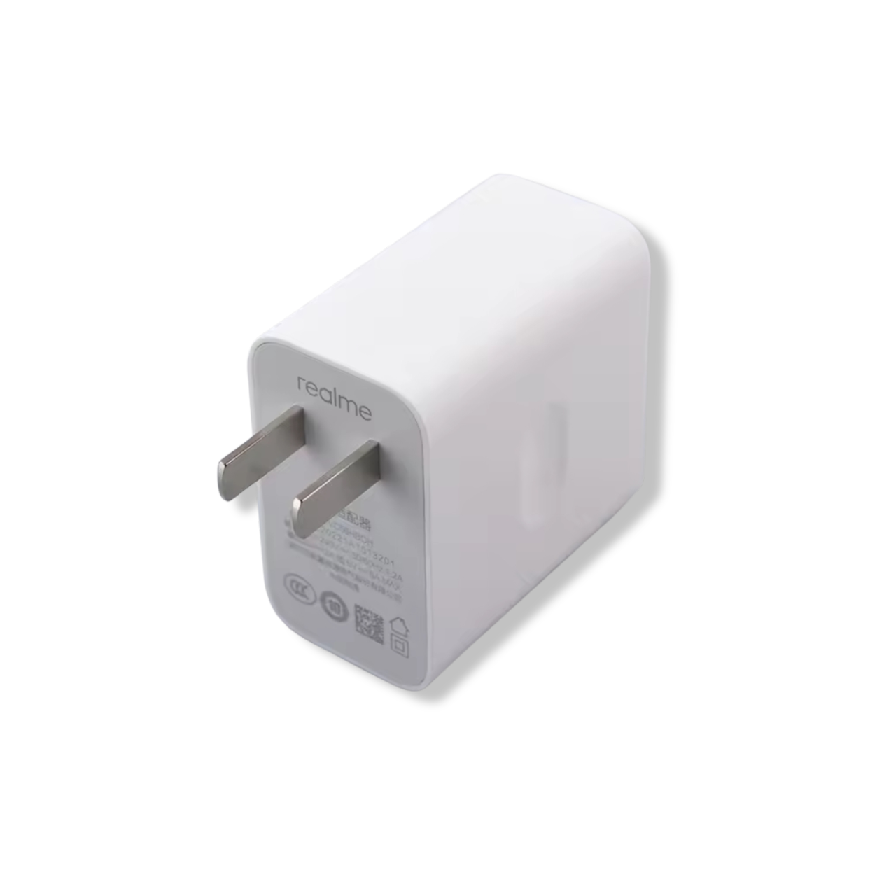  Angled close-up of realme 30W VOOC fast charger showing output port