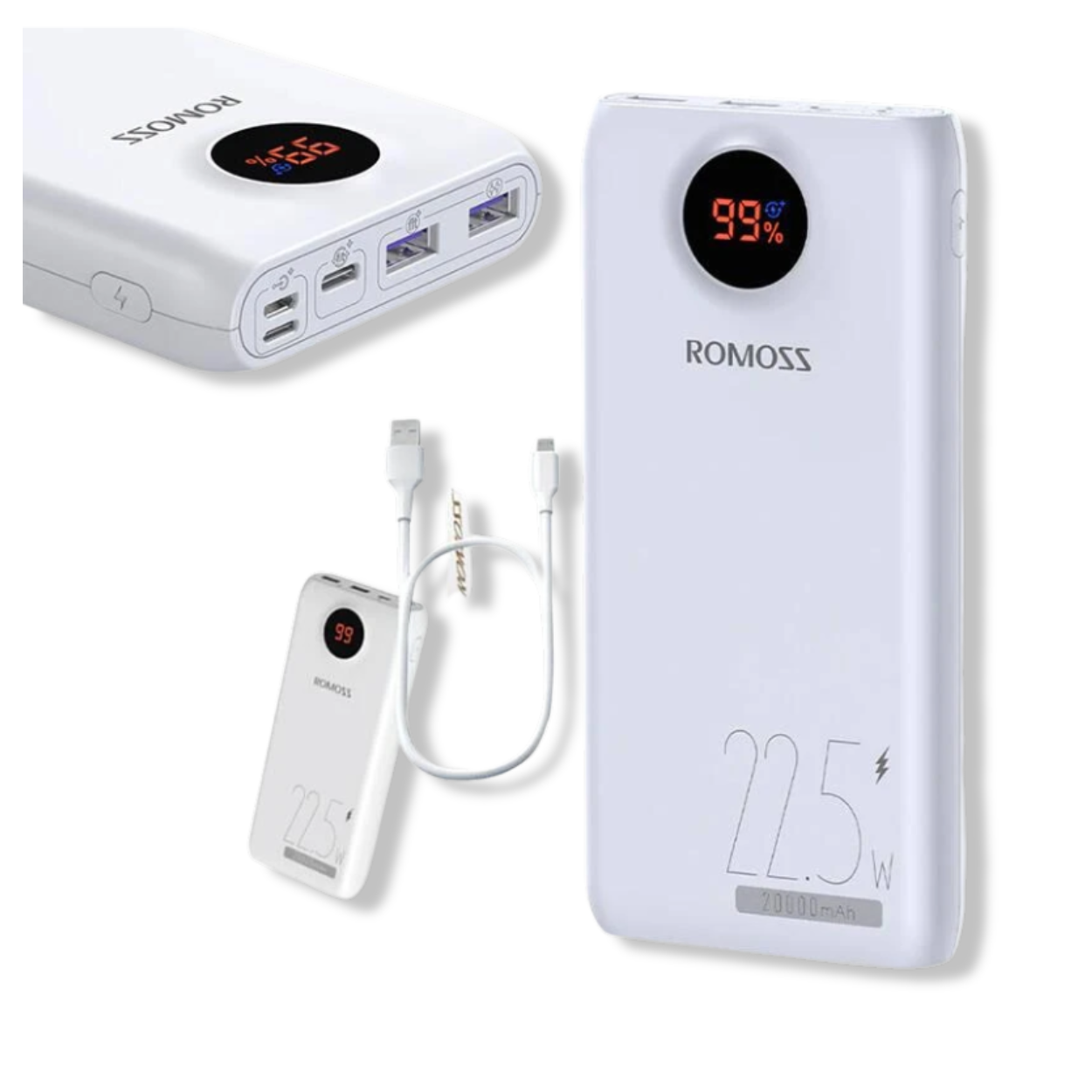 Front view of ROMOSS 20,000mAh 30W USB-C PD portable power bank