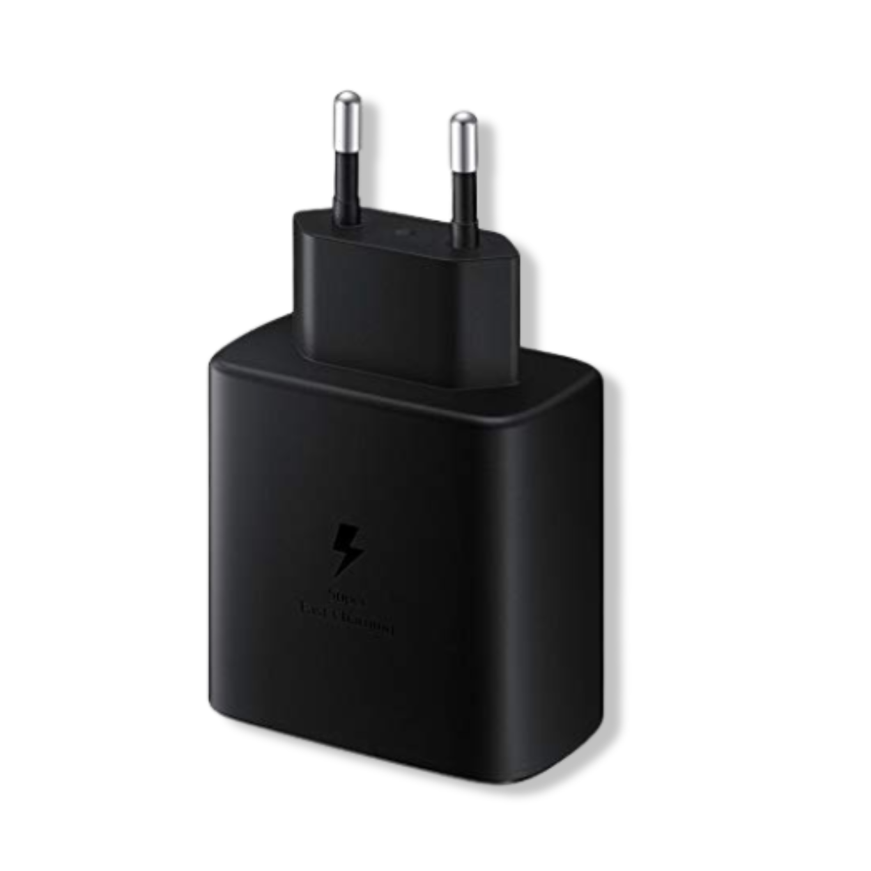 Angled close-up of Samsung 45W PD/PPS charger showing USB-C port