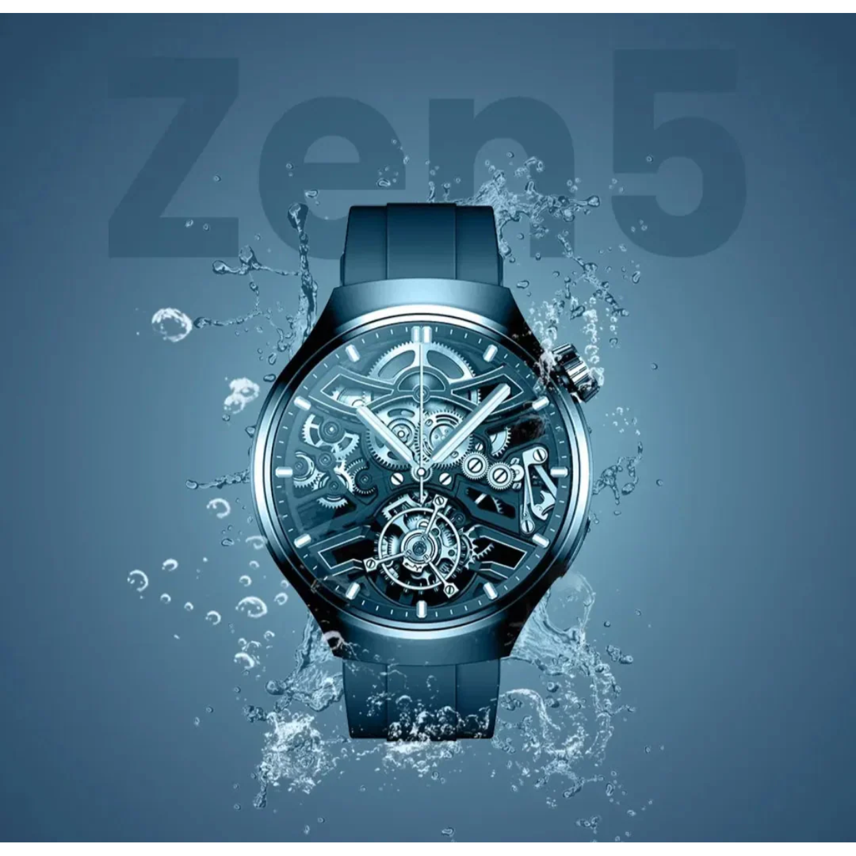 ZedX Zen 5 luxury smartwatch with 46mm AMOLED skeleton-style display and water-resistant design.